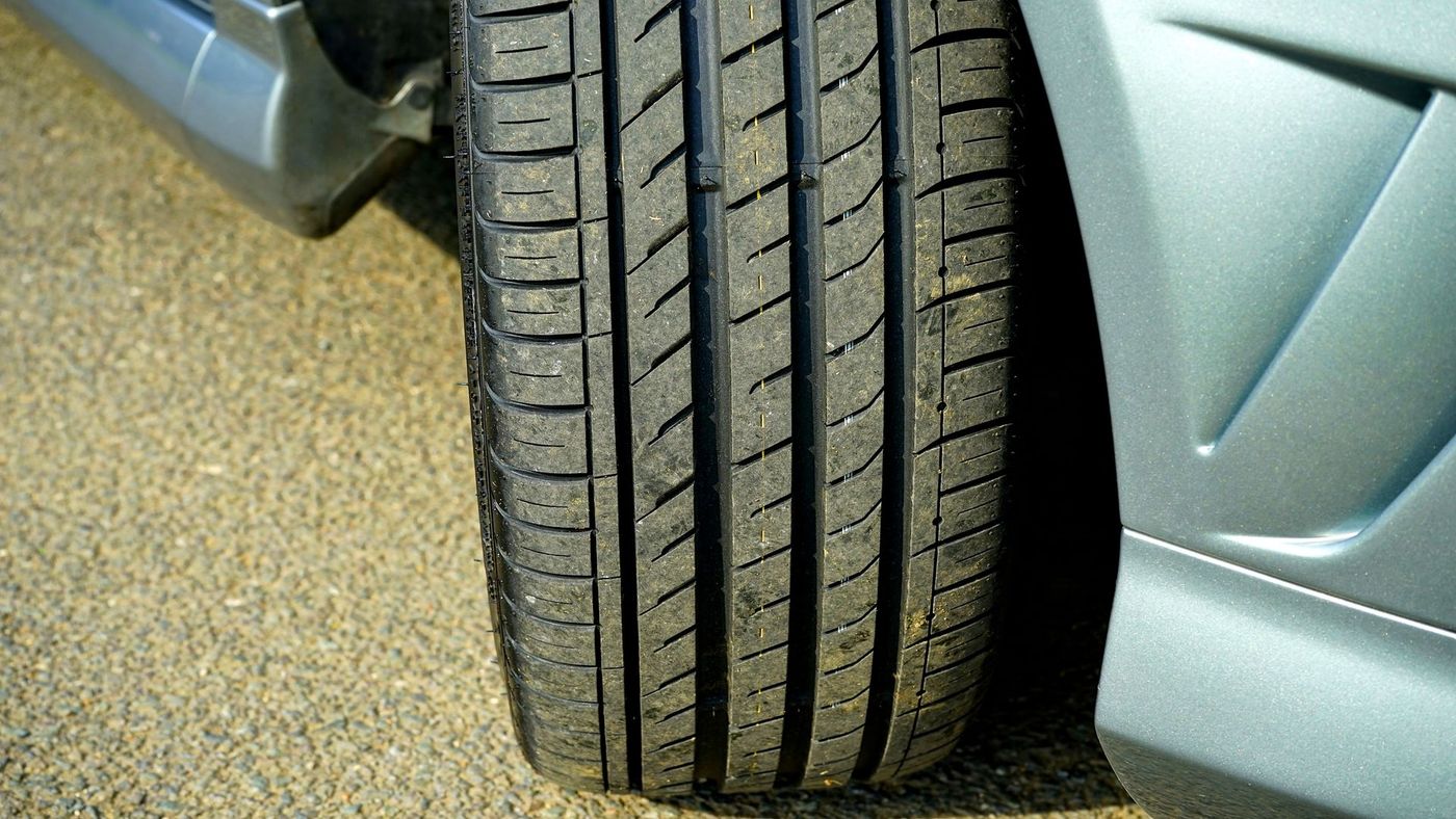 A clean tyre and alloy wheel on a car